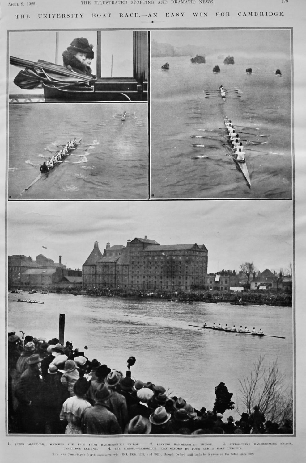 The University Boat Race.- An Easy Win For Cambridge.  1922.