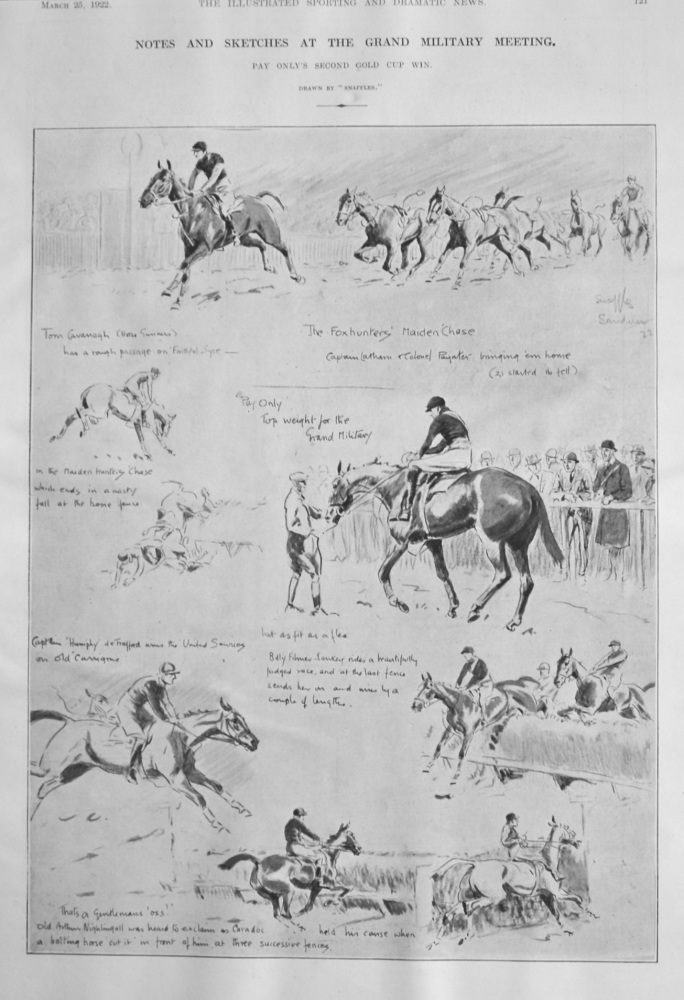 Notes and Sketches at the Grand Military Meeting. : Pay Only's second Gold Cup Win.  1922.