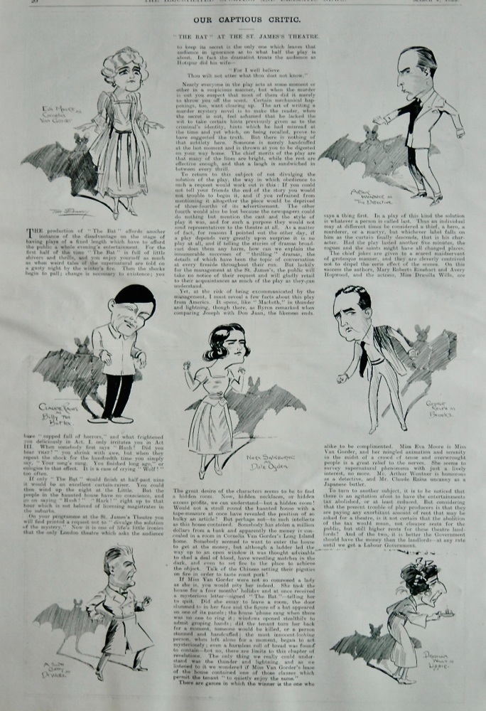 Our Captious Critic.  March 4th, 1922.  "The Bat," at the St. James's Theatre.  