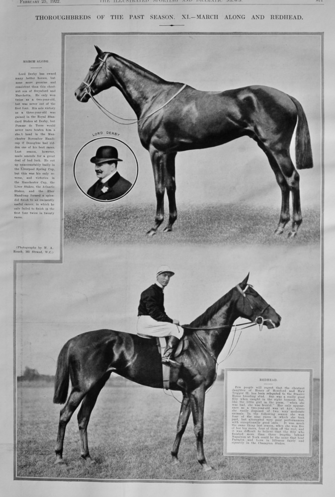 Thoroughbreds of the Past Season.  XI.- March Along and Redhead.  1922.
