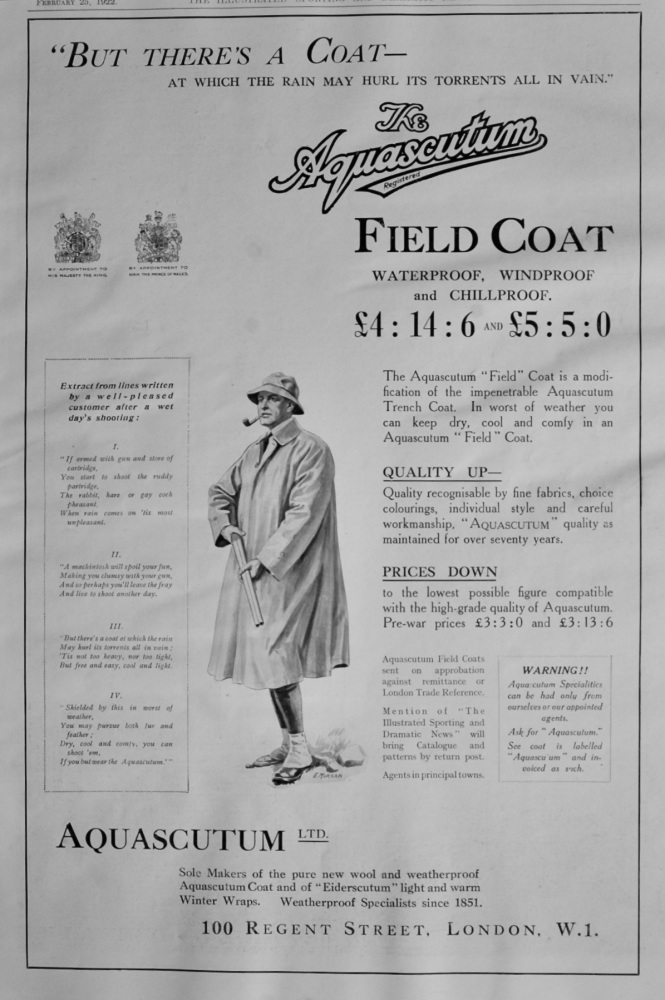 Aquascutum  Ltd.  (Field Coat)  1922.
