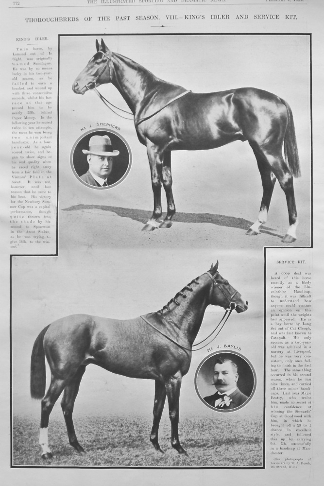 Thoroughbreds of the Past Season.  VIII.- King's Idler and Service Kit.  1922.