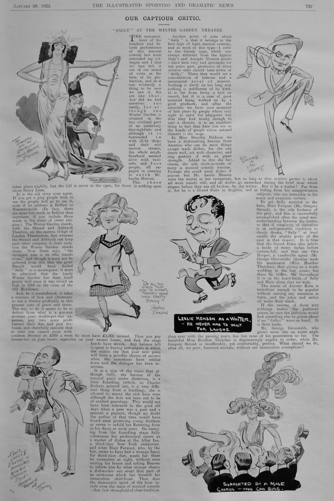 Our Captious Critic.  January 28th, 1922.  "Sally"  at the Winter Garden Theatre.  1922.