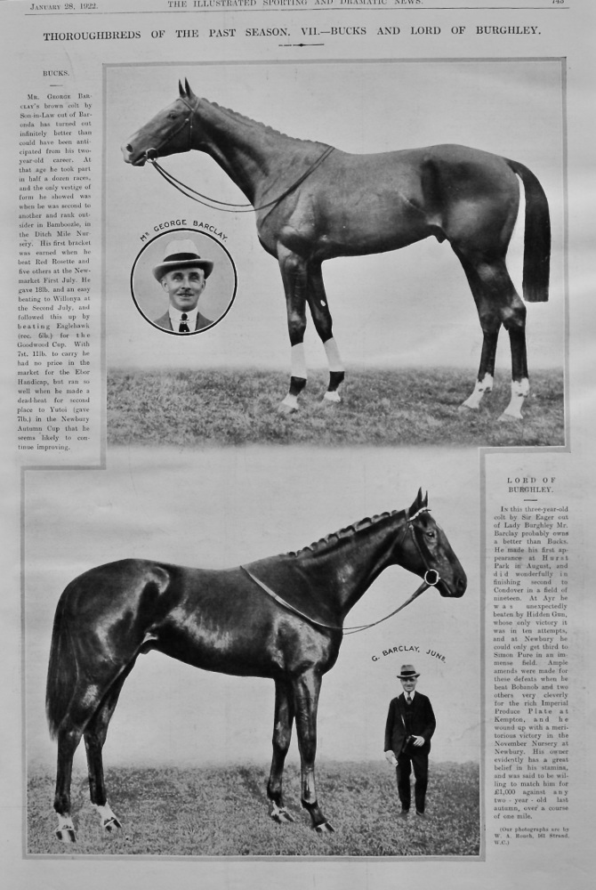 Thoroughbreds of the Past Season.  VII.- Bucks and Lord of Burghley.  1922.