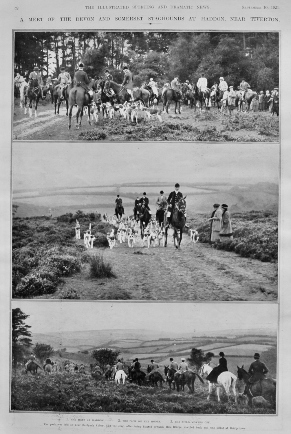 A Meet of the Devon and Somerset Staghounds at Haddon, near Tiverton.  1921