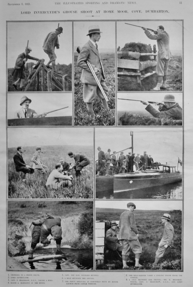 Lord Inverclyde's Grouse Shoot at Home Moor, Cove, Dumbarton.  1921.