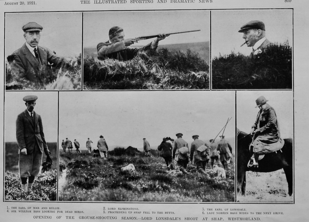 Opening of the Grouse-Shooting Season.- Lord Lonsdale's Shoot at Shap, Westmorland.  1921.