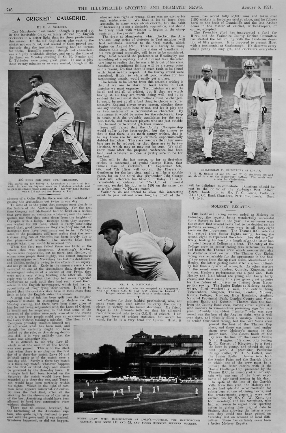 A Cricket Causerie.  August 6th, 1921.