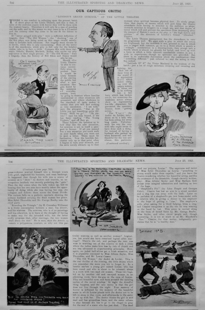 Our Captious Critic.  July 23rd, 1921.  "London's Grand Guignol" at the Little Theatre.