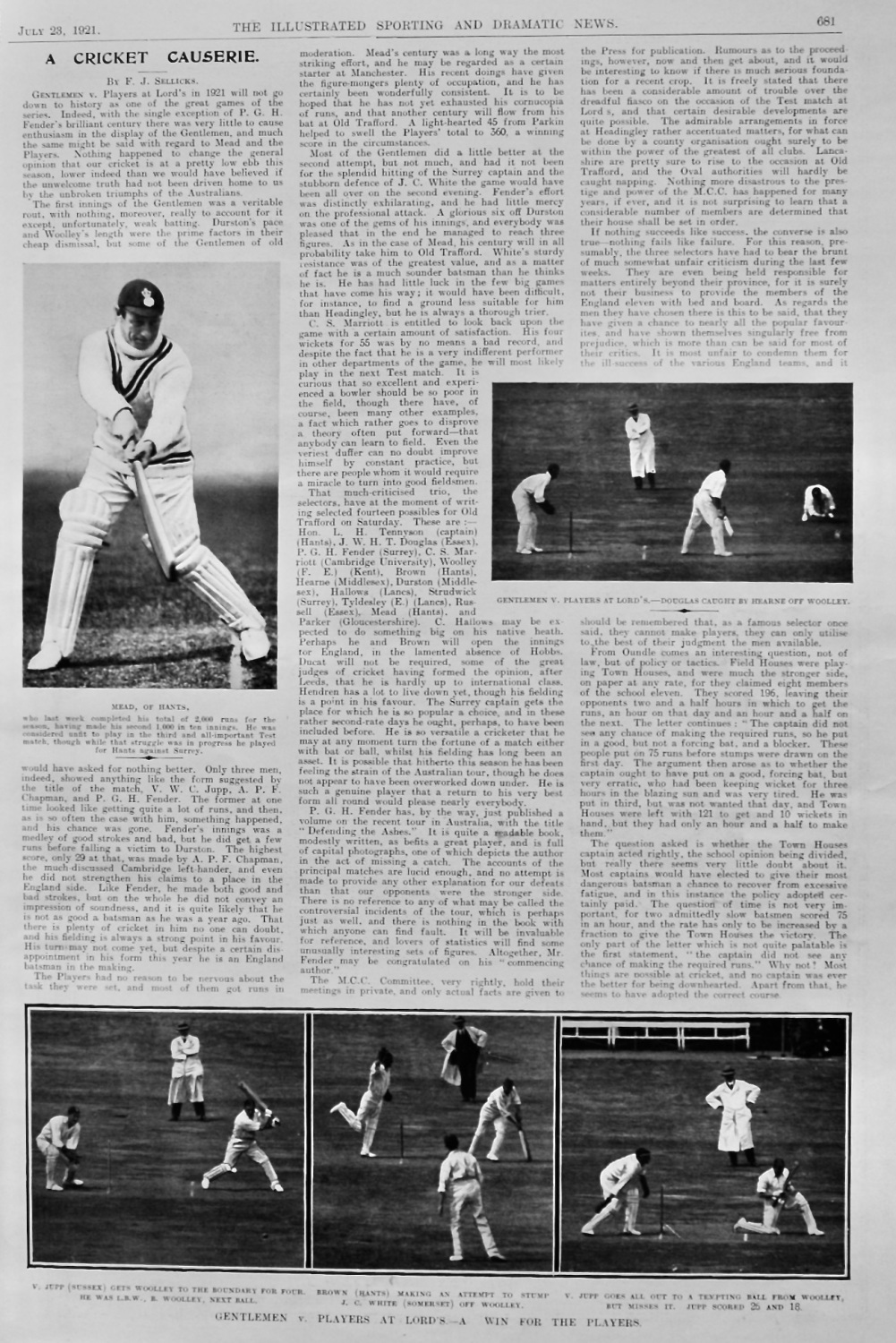 A Cricket Causerie.  July 23rd, 1921.