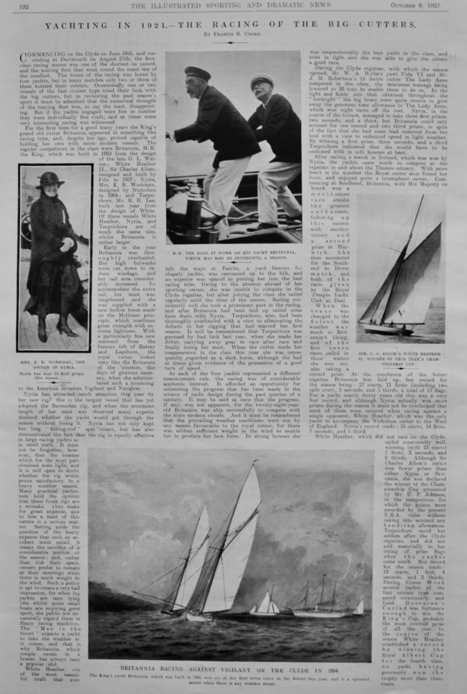 Yachting in 1921.- The Racing of the Big Cutters.  