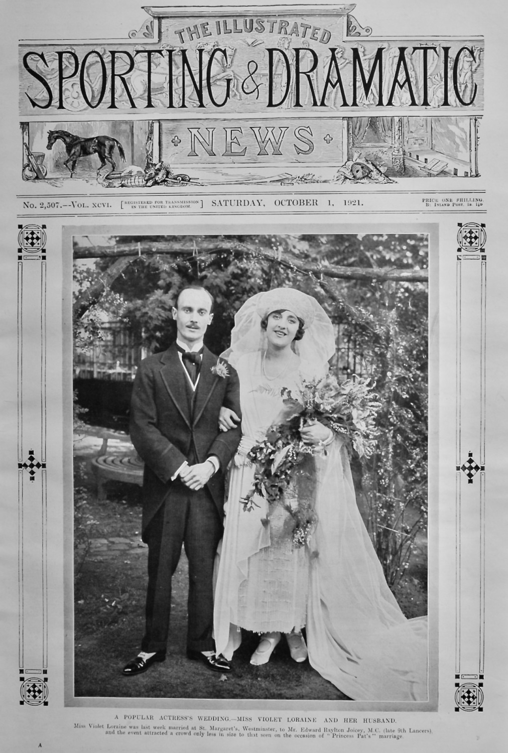 A Popular Actress's Wedding.- Miss Violet Loraine and Her Husband.  1921.