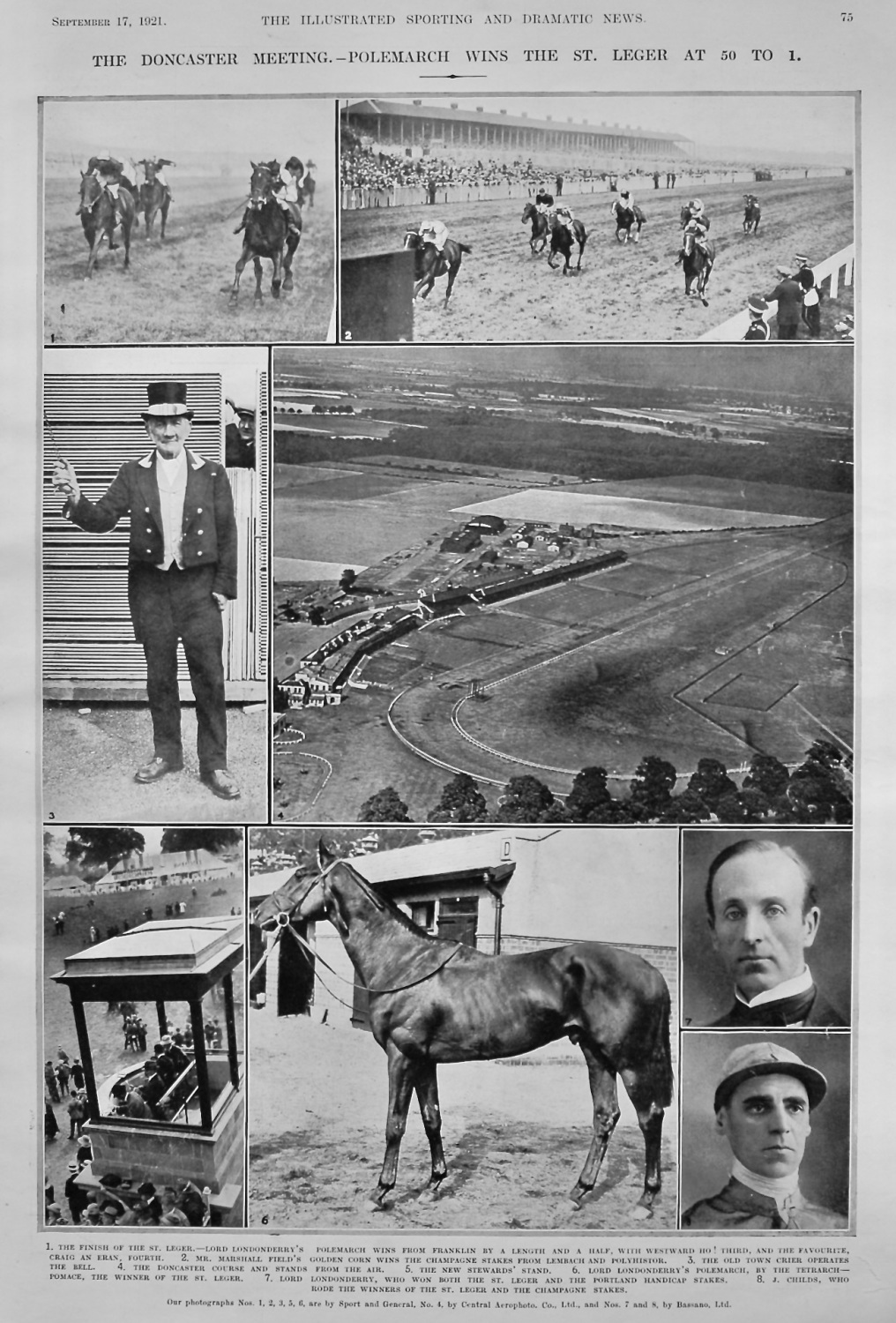 The Doncaster Meeting.- Polemarch wins the St. Leggier at 50 to 1.  1921.