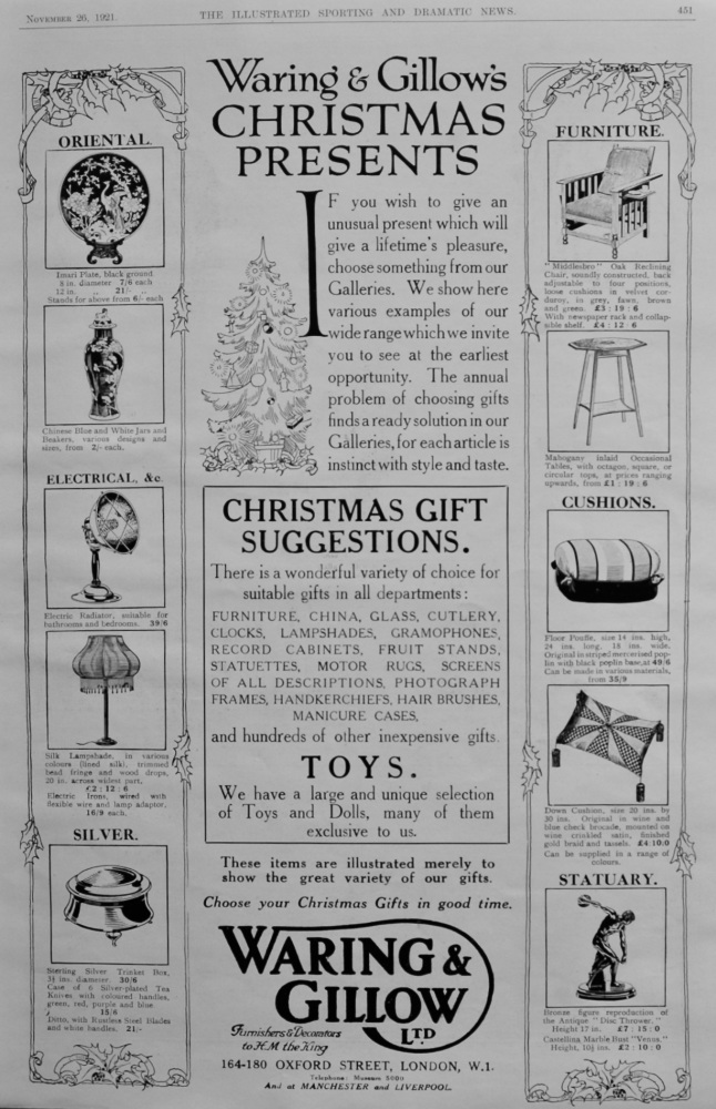 Waring & Gillow Ltd.  :  Christmas Presents.  1921.