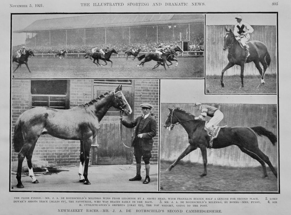 Newmarket Races.- Mr. J. A. De Rothschild's Second Cambridgeshire.  1921.
