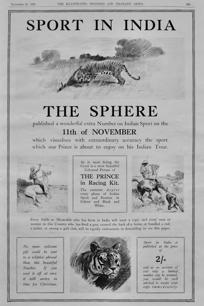 Sport in India.  (A Special Number of "The Sphere".)   1921.
