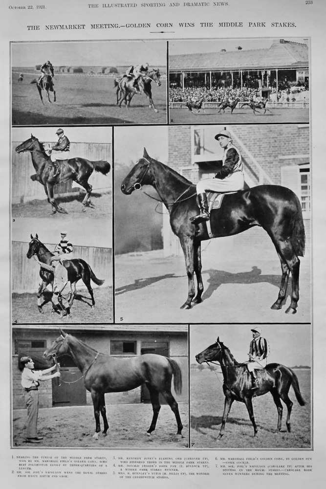 The Newmarket Meeting.- Golden Corn wins the Middle Park Stakes.  1921.