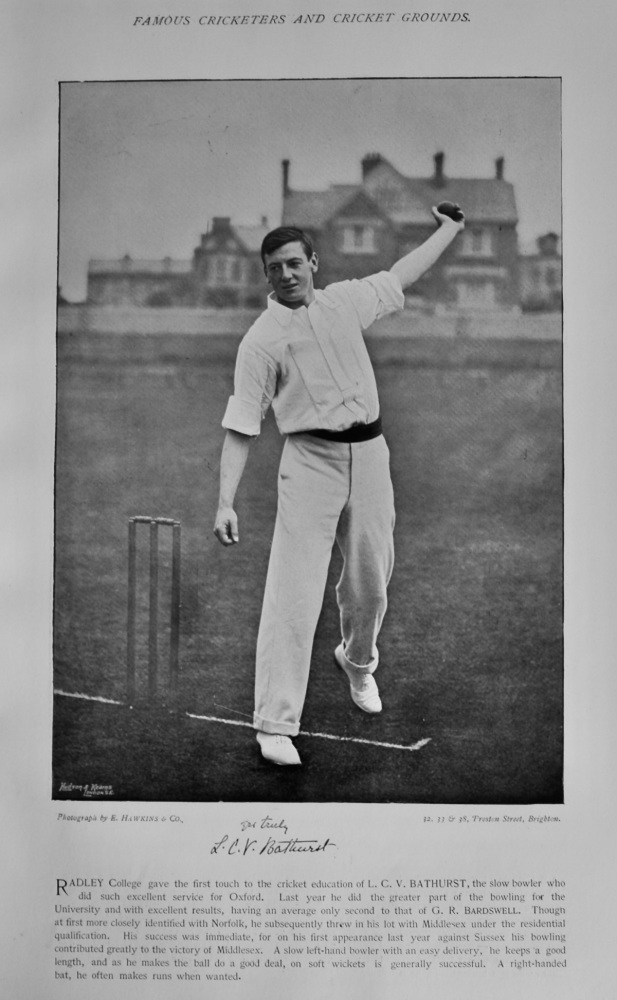 Lawrence Charles Villebois Bathurst.   &   Walter George Druce.  1895.  (Cricketers)