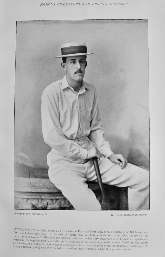 Cyril Pelham Foley.   &   James Cranston.  1895.  (Cricketers).