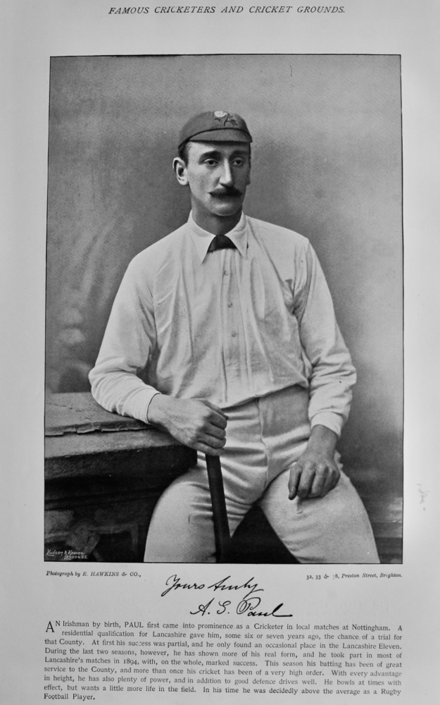 Arthur George Paul.   &   Arthur Woodcock.  1895.  (Cricketers).