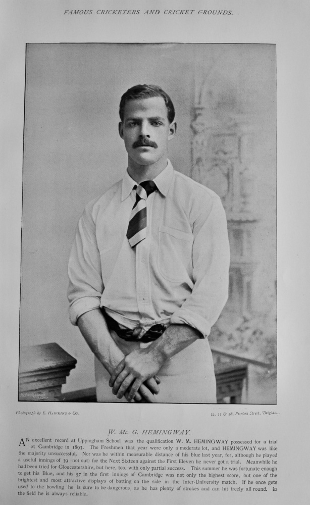 William McGregor Hemingway.   &   Harold Arthur Arkwright.  1895.   (Cricketers).