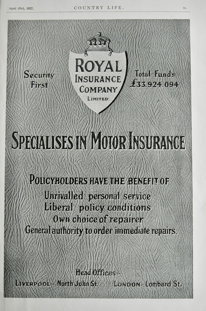 Royal Insurance Company Limited. 1927.