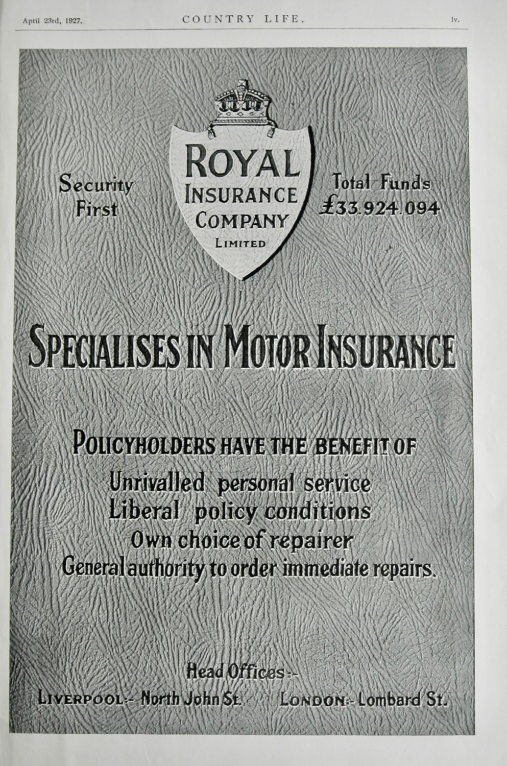 Royal Insurance Company Limited. 1927.