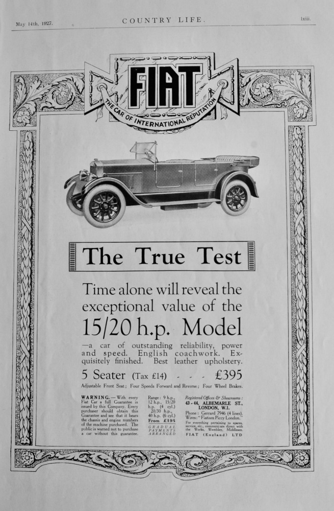 Fiat. (Motors).  1927.
