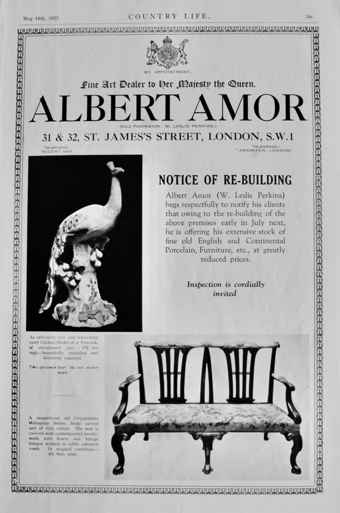 Albert Amor.  (Fine Art Dealer to Her Majesty the Queen)  1927.