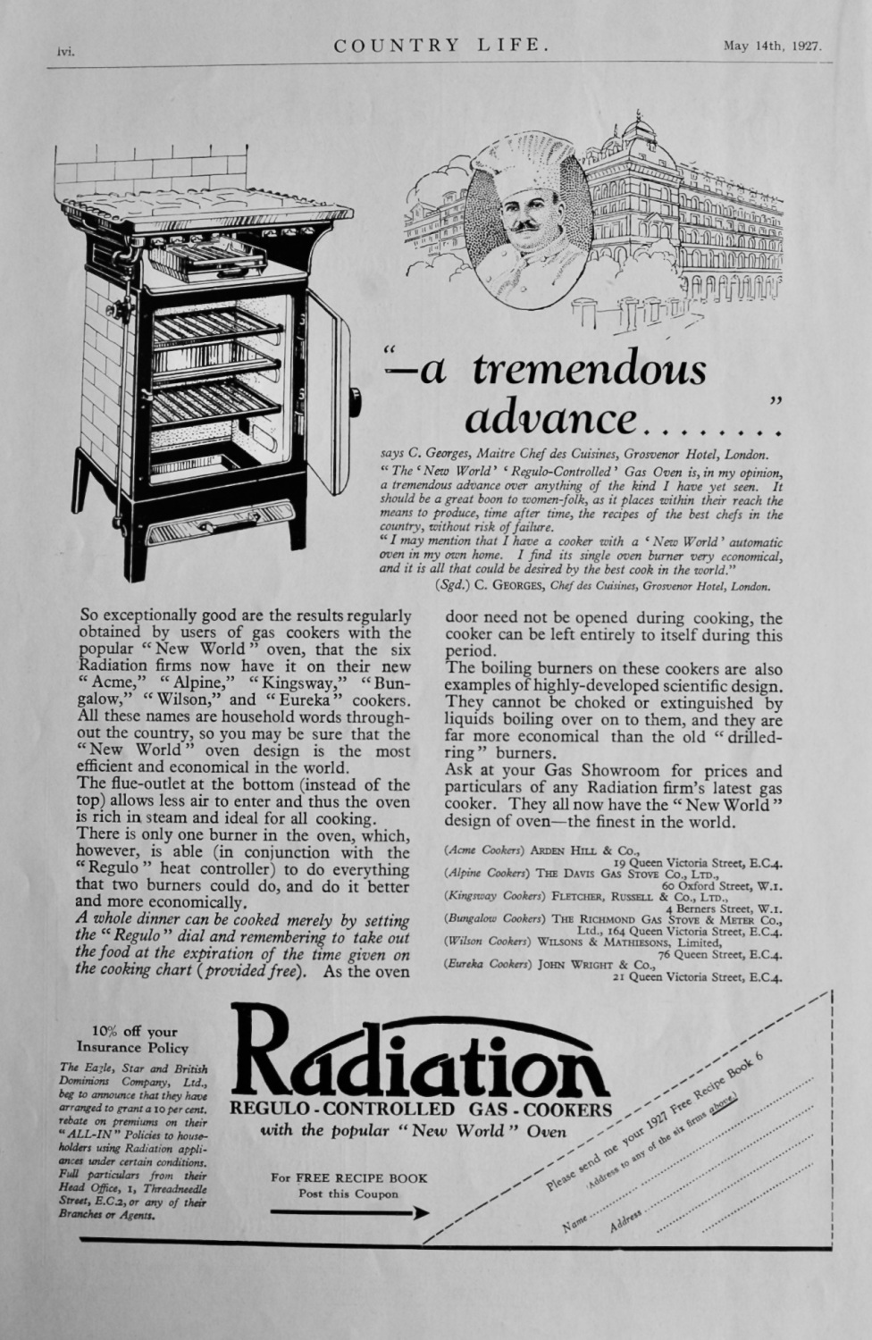 Radiation Regulo-Controlled Gas - Cookers.    (The 