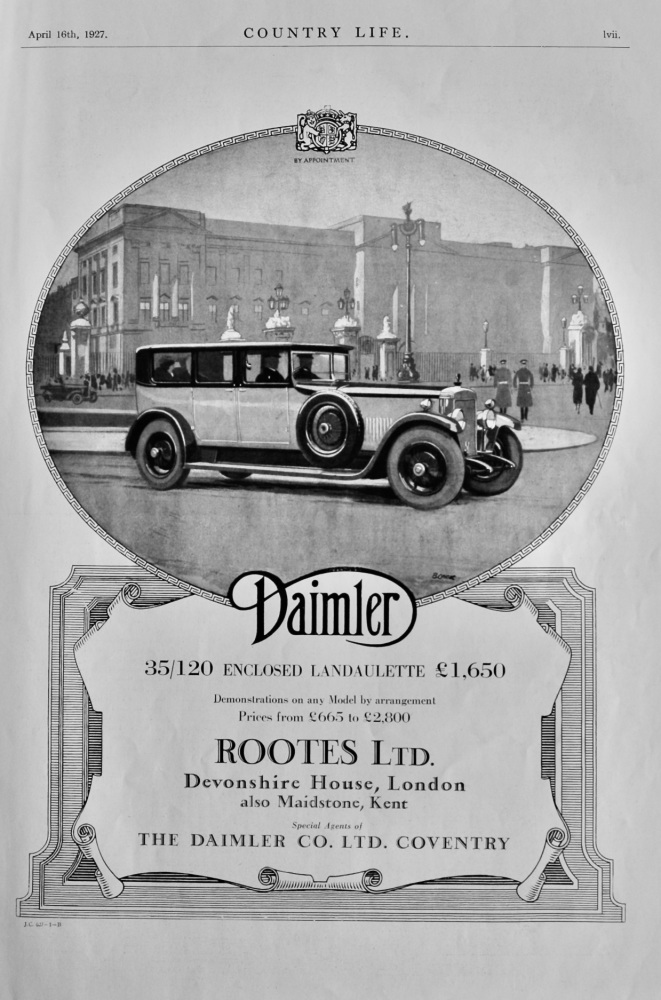 Daimler.  Motor Cars.  (Rootes Ltd.)  1927.