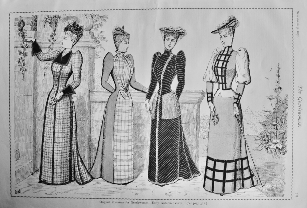 Original Costumes for Gentlewomen - Early Autumn Gowns.  1891.