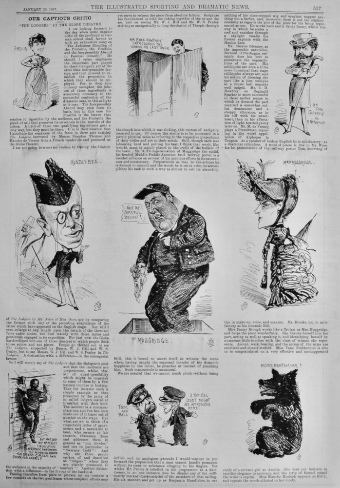 Our Captious Critic. January 29th, 1887.  "The Lodgers," at the Globe Theatre.