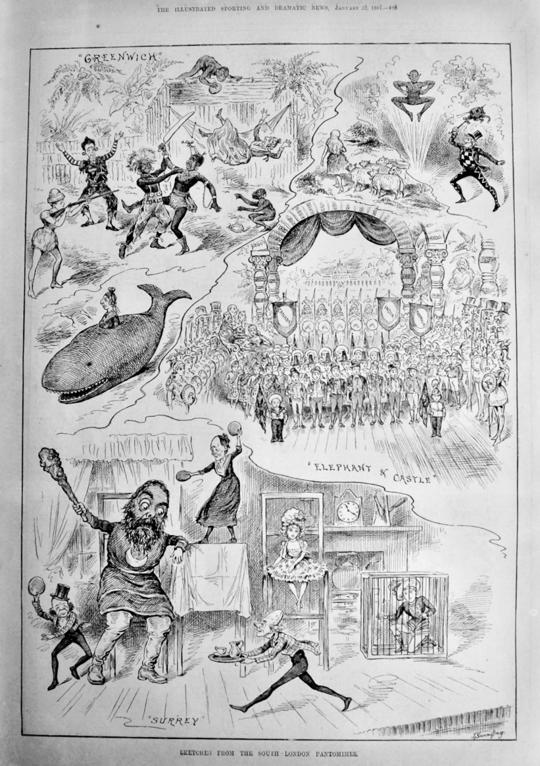 Sketches from the South London Pantomimes.  1887.