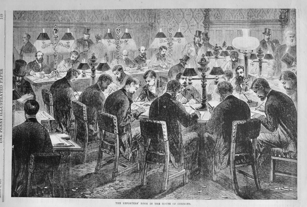 The Reporters' Room in the House of Commons.  1870.