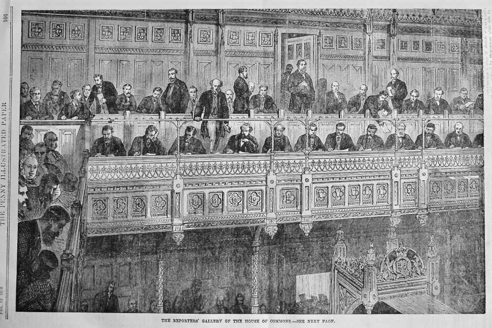 The Reporters' Gallery of the House of Commons.  1870.