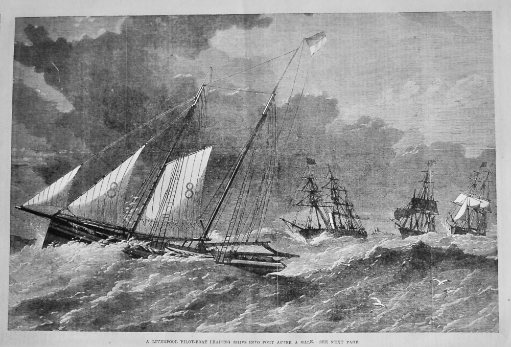 A Liverpool Pilot-Boat Leading Ships into Port after a Gale.  1870.