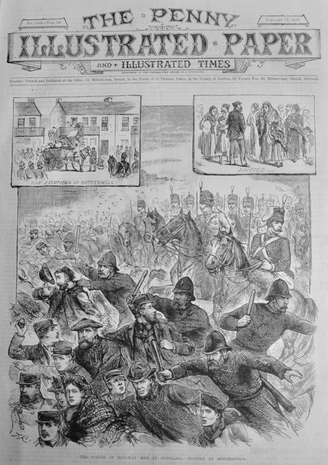 The Strike of Railway Men in Scotland :  Rioting at Motherwell.  1891.