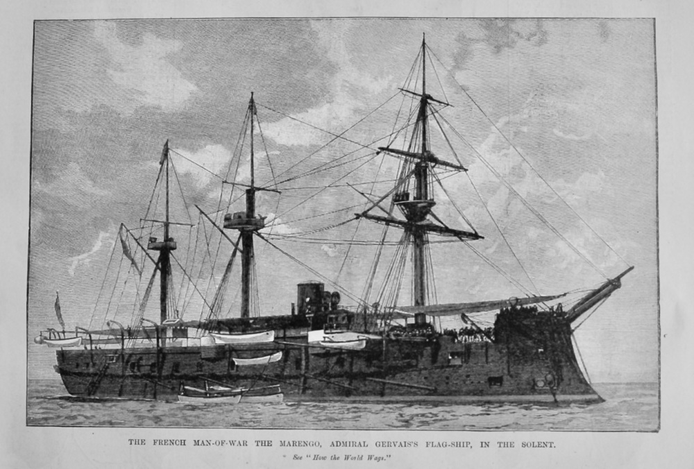 The French Man-of-War  The Marengo, Admiral Gervais's Flag-ship, in the Solent.  1891.