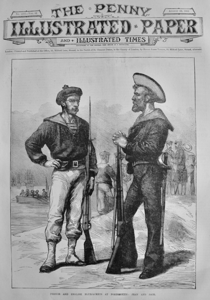 French and English Bluejackets at Portsmouth :  Jean and Jack.  1891.