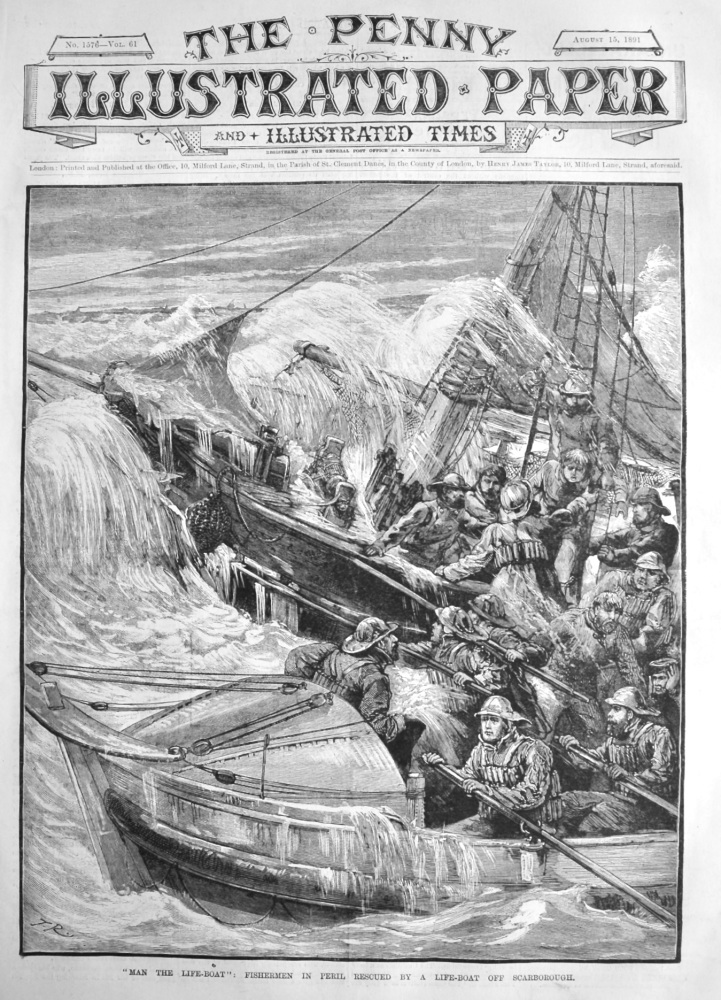 "Man the Life-Boat" :  Fishermen in Peril Rescued by a Life-Boat off Scarborough.  1891.