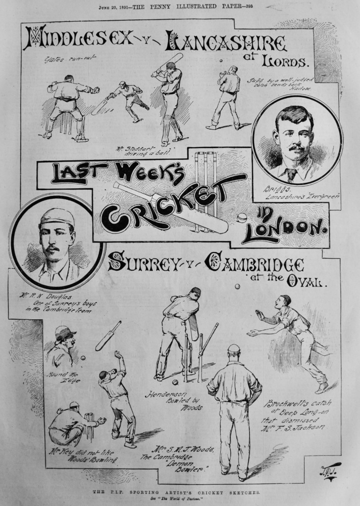 Middlesex v. Lancashire at Lords.  &  Surrey v Cambridge at the Oval.   1891.