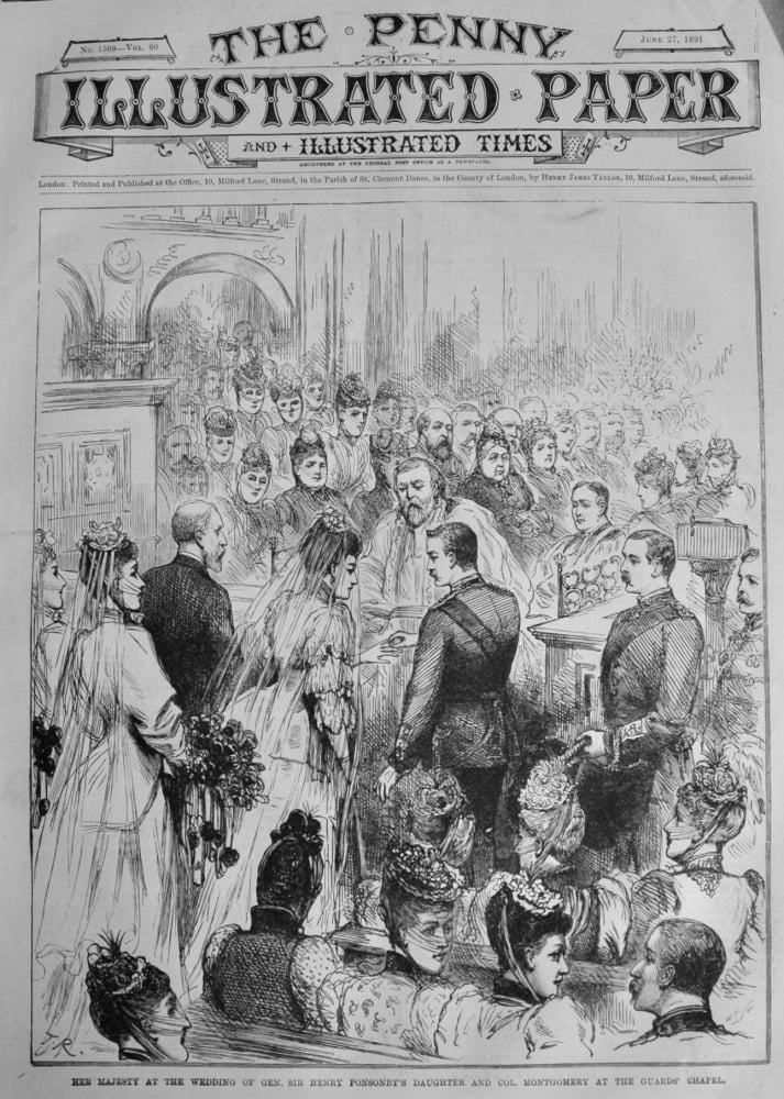Her Majesty at the Wedding of Gen. Sir Henry Ponsonby's Daughter and Col. Montgomery at the Guards' Chapel.  1891.