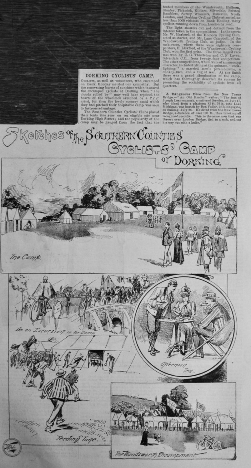 Sketches of the Southern Counties Cyclists' Camp at Dorking.  1891.