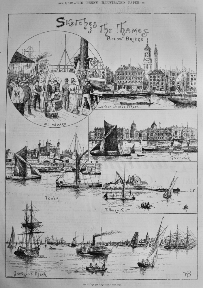 Sketches of the Thames below Bridge.  1891.