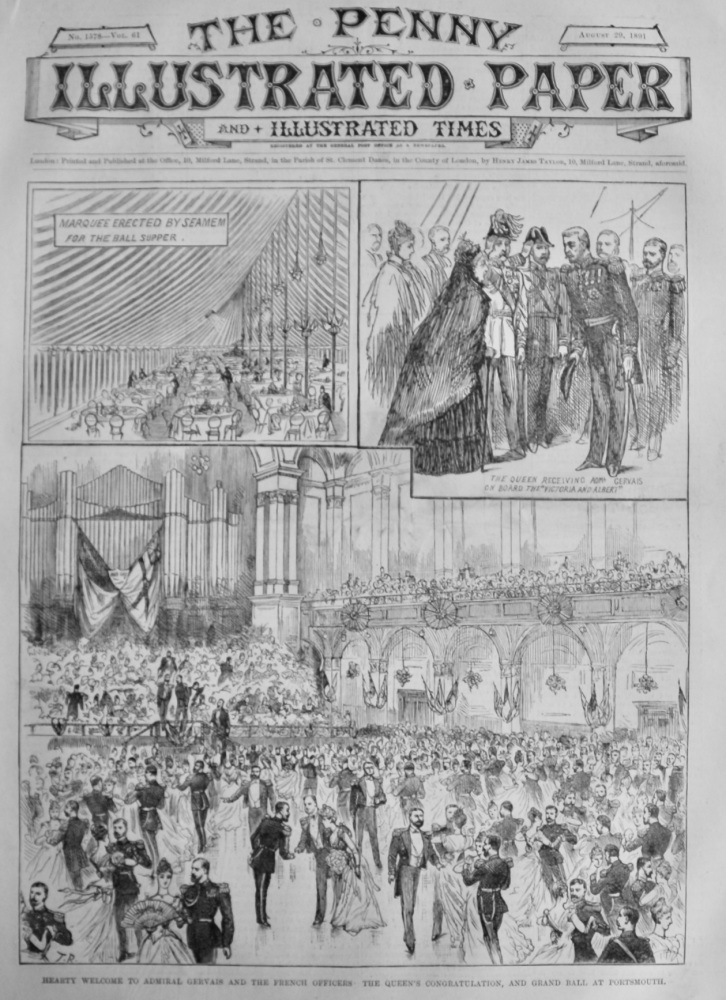 Hearty Welcome to Admiral Gervais and the French Officers,  The Queen's Congratulation, and Grand Ball at Portsmouth.  1891.