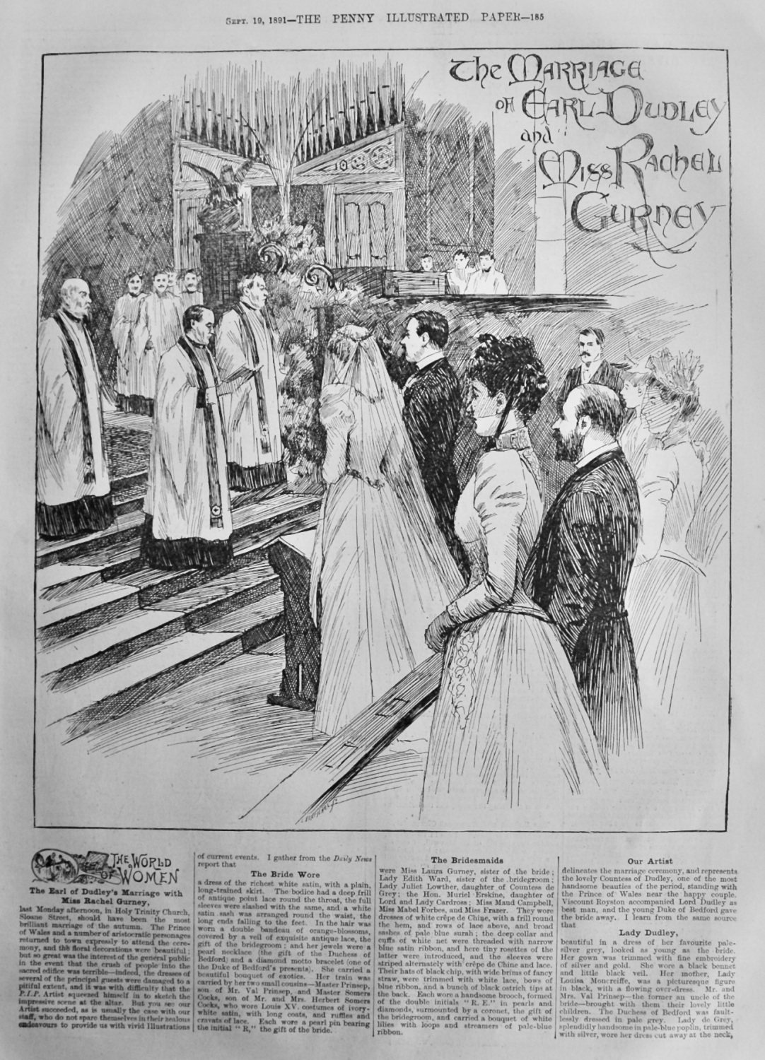 The Marriage of Earl Dudley and Miss Rachel Gurney.  1891.