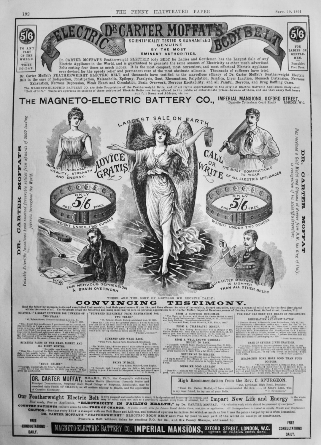 Dr. Carter Moffat's Electric Body Belt.  1891.