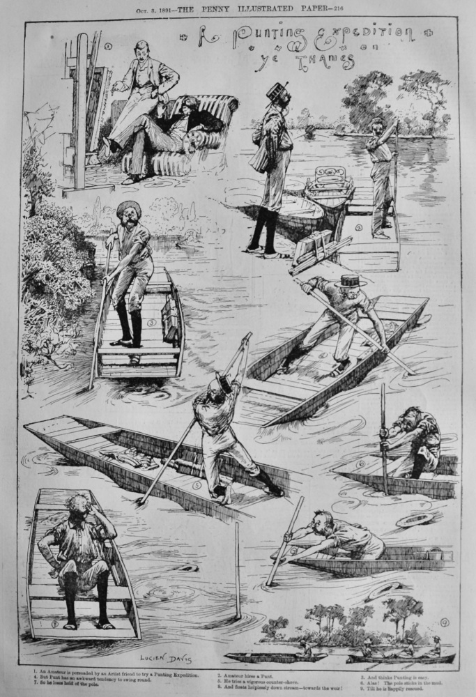 A Punting Expedition on ye Thames.  1891.