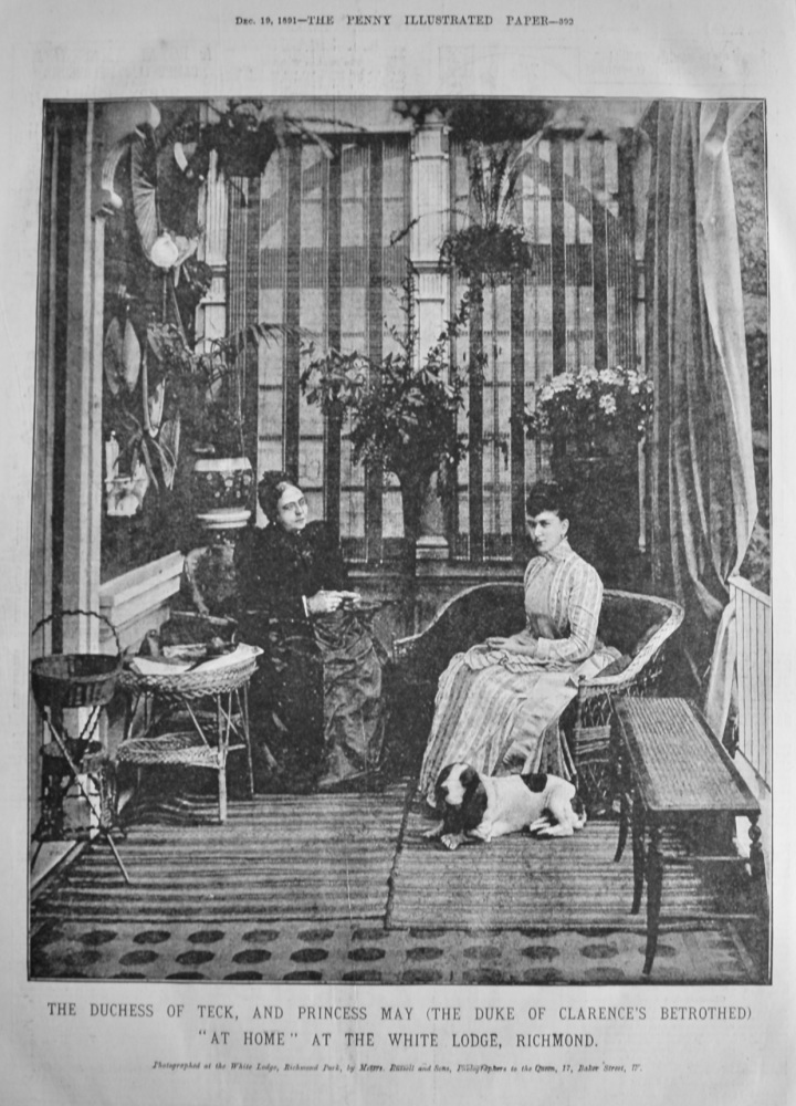 The Duchess of Teck, and Princess May (The Duke of Clarence's Betrothed) "At Home" at White Lodge, Richmond.  1891.